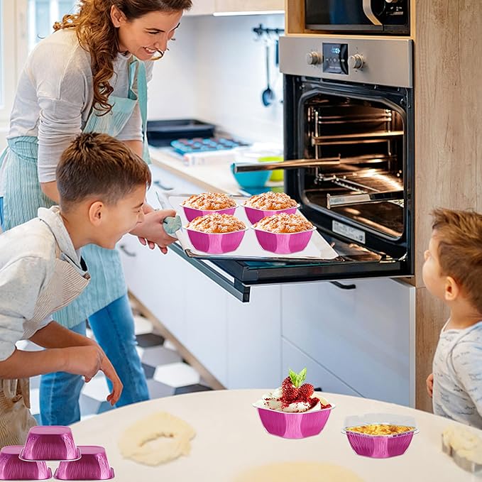 30PCS 7.8OZ Mini Aluminum Pans with Lids, Disposable, Magenta, Perfect for Birthday, Wedding Occasions