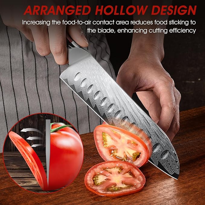 HOSHANHO Damascus Santoku Knife, 7 Inch Professiona Kitchen Knife, Damascus Super Steel Ultra-Sharp Santoku Chef Knife with Ergonomic G10 Handle