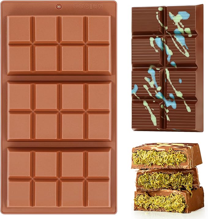 1 Pc Chocolate Bar Mold Deep Dubai 0.85 Inch Stuffed Large Chocolate Molds Silicone Break Apart Thick Silicone Molds for Candy Bar (8 Snap）