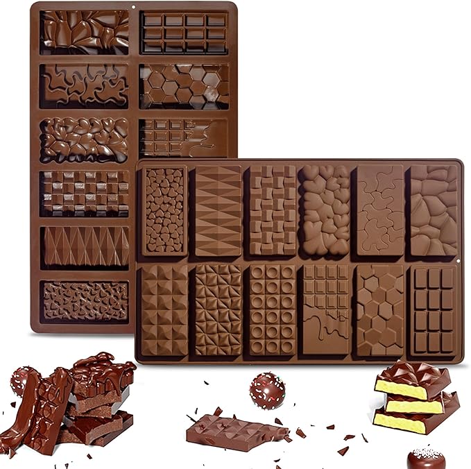 2 Packs Chocolate Silicone Molds, 12 Cavity Food Grade Non-Stick Baking Molds for Candy, Ice Cubes, Soap Making, Pistachio & Heart Shapes