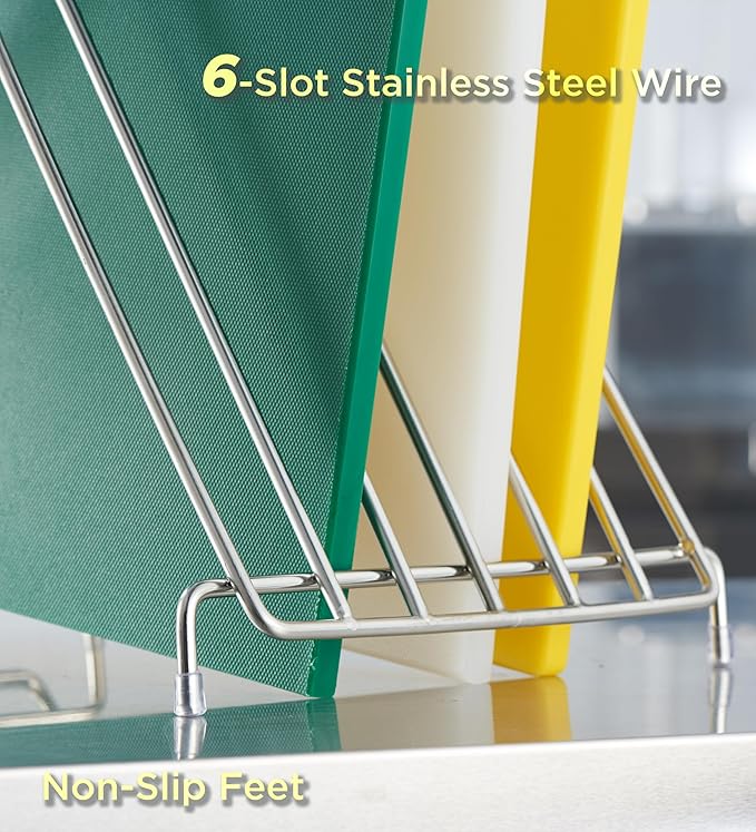 CURTA 6-Piece NSF 18" x 12" x 1/2" Multi-Colored Flexible Cutting Board Kit with Stainless steel Storage Rack, Color Coded Plastic Chopping Board with Anti Slip Surface Dishwasher Safe