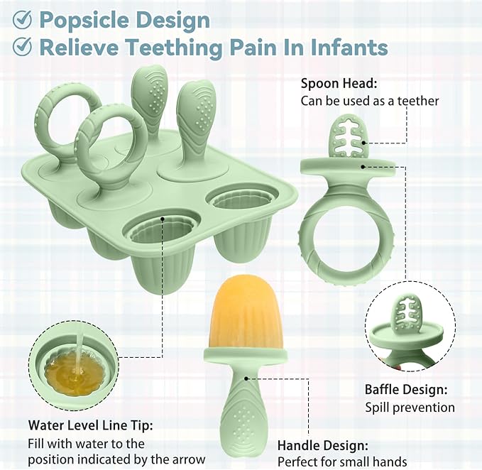 Silicone Toddlers Popsicle Molds with Sticks, 2Packs Mini Popsicles Molds for Baby Breastmilk Popsicle Molds for Teething Relief, Frozen Treats Maker Popsicle Maker Ice Pop Mold for Babies Kids