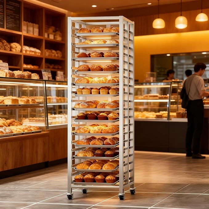 Bun Pan Rack, Commercial Bakery Sheet Rack with Brake Wheels, 10-Tier Stainless Steel Baking Tray Food cart ，for Bakeries Restaurant & Catering（Trays Not Included） ﻿ (10 Tier)