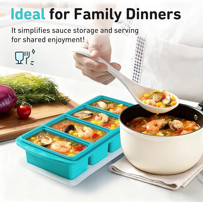 Silicone Freezer Tray with Lid Soup Freezer Container Molds with Steel Reinforced Rim Ice Cube Freezer Molds Large Ice Cube Tray Silicone Freezer Container Freeze & Store Soup Sauce Broth Leftovers