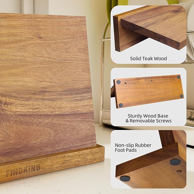 FINDKING Magnetic Knife Block, Teak Wood Utensils Holder, Strong Magnet Stand for Kitchen Counter (10.8 x 8 Inches, Without Knives)