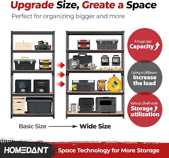 HOMEDANT 5 Tier Laminated Boltless Heavy Duty Garage Storage Adjustable Wide Size Metal Shelving Unit Utility Rack Shelves Organization Multipurpose Shelf Shed Warehouse 47.7"W x 18.2"D x 71.3"H 4Pack
