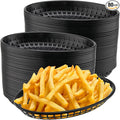 80 Pack 9x5.7x1.6 Inch Black Plastic Fast Food Baskets, Restaurant Serving Basket, Oval Fast Food Serving Baskets for Picnic, Deli Serving, Chicken, Burgers and Fries