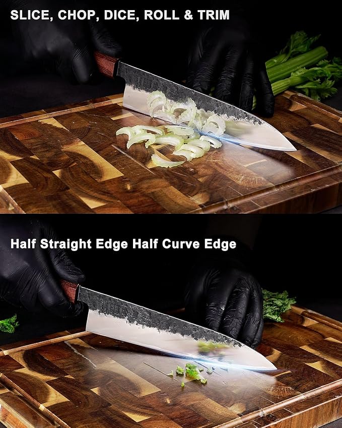 8.27 Inch Japanese Chef Knife, 210MM Black Forged Japanese Knife with Red Sandalwood and Eboy Wood Handle, Gyuto Chefs Knives with Premium Gift Box (WA Series)