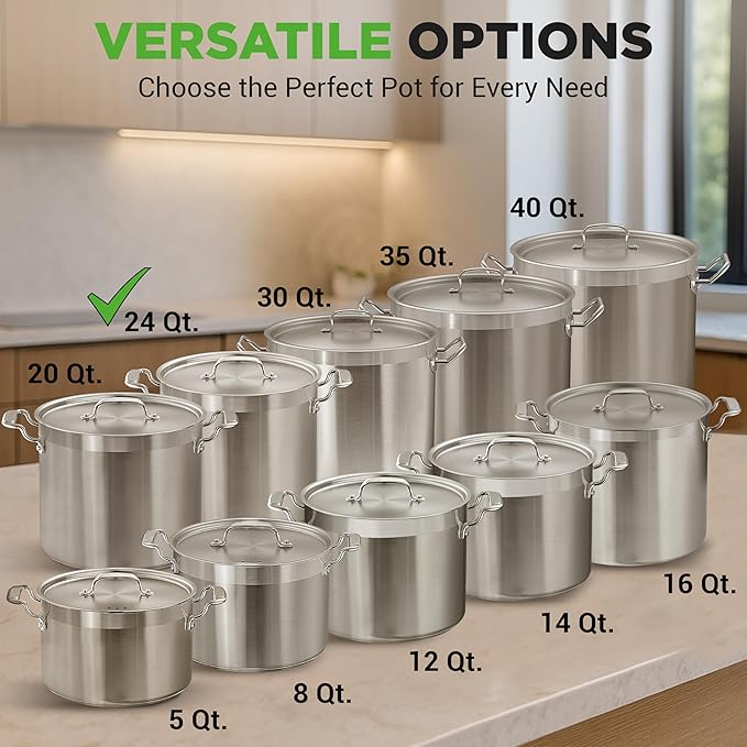 NutriChef Stainless Steel Cookware Stock Pot - 24 Quart, Heavy Duty Induction Soup Pot With Lid, Induction, Ceramic, Glass and Halogen Cooktops Compatible - NCSPT24Q
