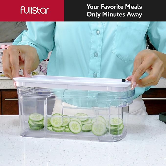Fullstar All-in-1 Vegetable Chopper and Mandoline Slicer for Kitchen - Cheese Grater, French Fry Cutter, Cheese Slicer - Bonus Handheld Spiralizer Included (4 in 1, Black/White)