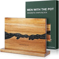 MEN WITH THE POT Magnetic Knife Holder 13 x 10 Inches, Multifunctional Double Sided Magnetic Knife Block Rack, Wood & Black Epoxy Universal Magnetic Knife Storage Stand for Kitchen Counter