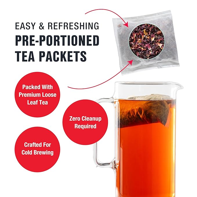 Tiesta Tea - Fireberry Cold Brew, Loose Leaf, Cranberry Hibiscus Rooibos Tea, Premium Non-Caffeinated Blend, Cold Brew Packets, Makes 64 oz Per Bag (Pack of 10)