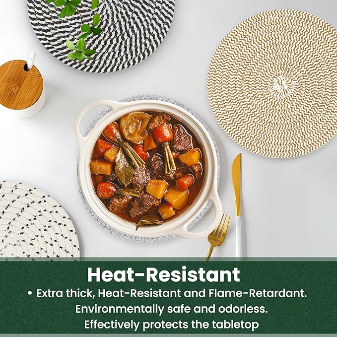 8 Inch Trivets for Hot Dishes, Hot Pots and Pans, Thick Heat Resistant Large Coaster for Kitchen, Hot Pads, Kitchen Essentials, Kitchen Decor for Table & Countertop, 6 Pcs