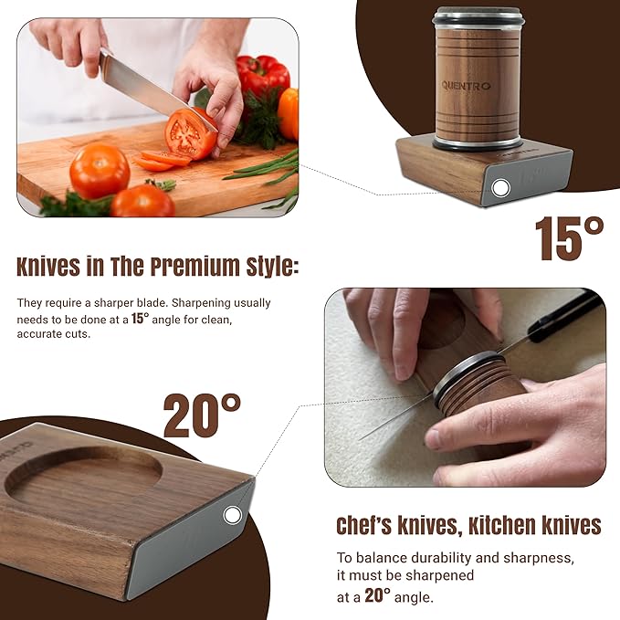 Rolling Knife Sharpener Kit – Premium Walnut Wood – 15° & 20° Multi-Angle Magnetic Sharpener with Diamond Coated & Ceramic Honing Discs – Professional Knife Sharpening Tool for Kitchen, Chef & Home