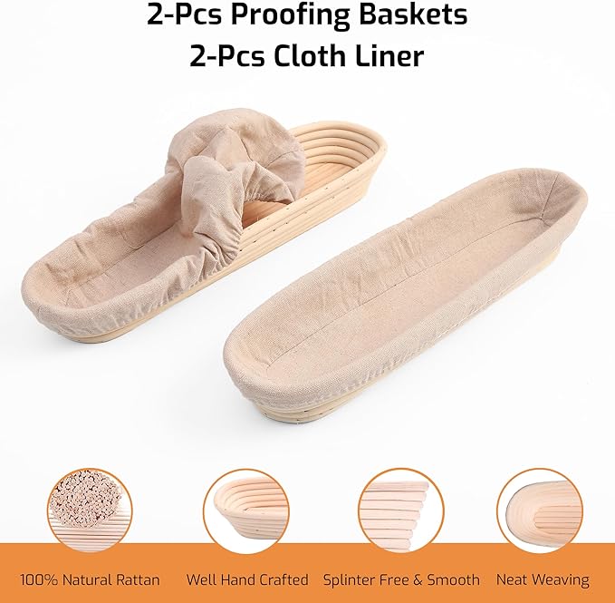 Bread Proofing Basket Sourdough Bread Baking Supplies Starter Kit Set (Baguette Baskets)