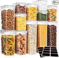 MR.SIGA 12 Pack Airtight Food Storage Container Set, BPA Free Kitchen Pantry Organization, Kitchen Canisters for Cereal, Spaghetti, includes 16 Reusable Sticker Labels