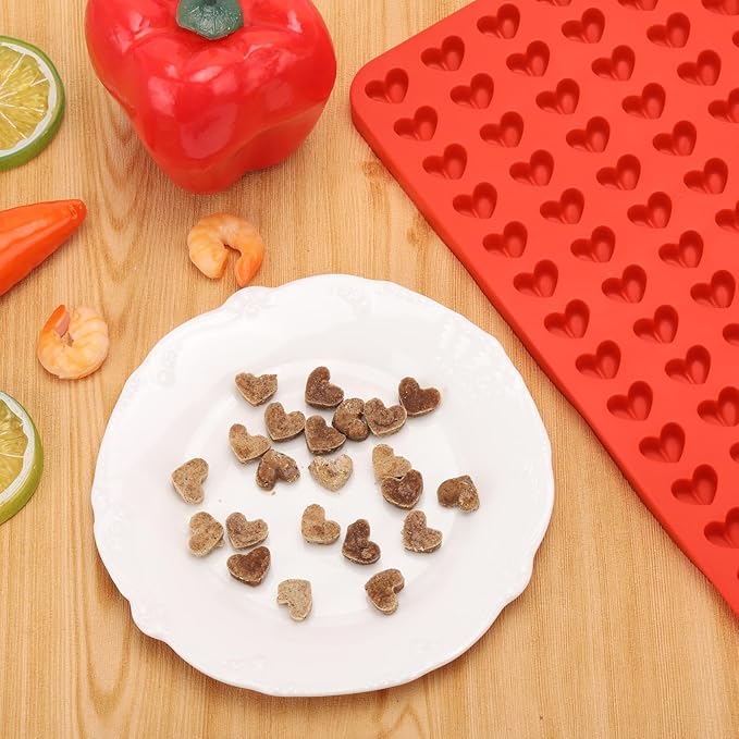 2 Pcs Mini Silicone Heart Molds, 255-Cavity Heart Shaped Chocolate Molds for Baking, Candy, Wax Melts Beads, Ice Cubes, Homemade Dog Training Treats