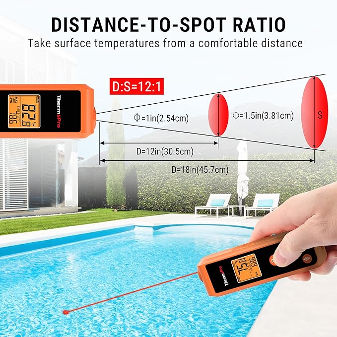 ThermoPro TP410 Infrared Thermometer Gun Non-Contact Laser Thermometer Gun for Cooking, Temperature Gun with Range -58℉~1022℉ for Pizza Oven Accessories, Griddle, Grill, HVAC, Engine (Not for Human)