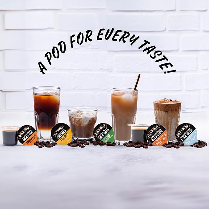 JAVA HOUSE French Vanilla Latte Cold Brew Coffee Pods, (48 Count) Peel and Pour Pods Hot or Iced