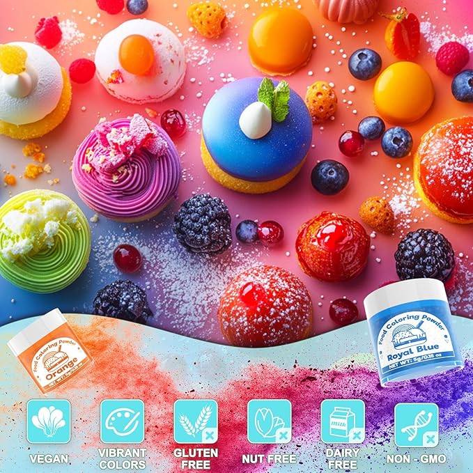 Food Coloring Powder - 15 Bright Colors Flavorless Food Dye, High Concentrated Upgraded Food Coloring for Icing, Baking, Cake Decorating, Cooking, Frosting - 5g/bottle