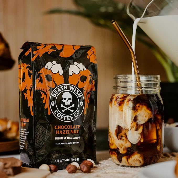 DEATH WISH COFFEE - Chocolate Hazelnut Ground Coffee, Fair Trade (14 oz) (Pack of 2)