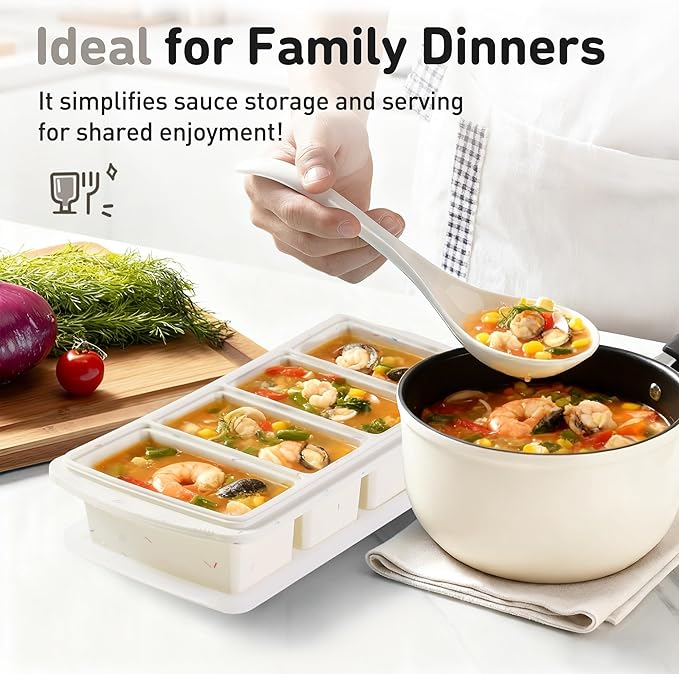Silicone Freezer Tray with Lid Soup Freezer Container Molds with Steel Reinforced Rim Large Ice Cube Tray Makes 8 Perfect 1 Cup Portions Cubes Storage Food Soups & Meal Prep Oven & Dishwasher Safe