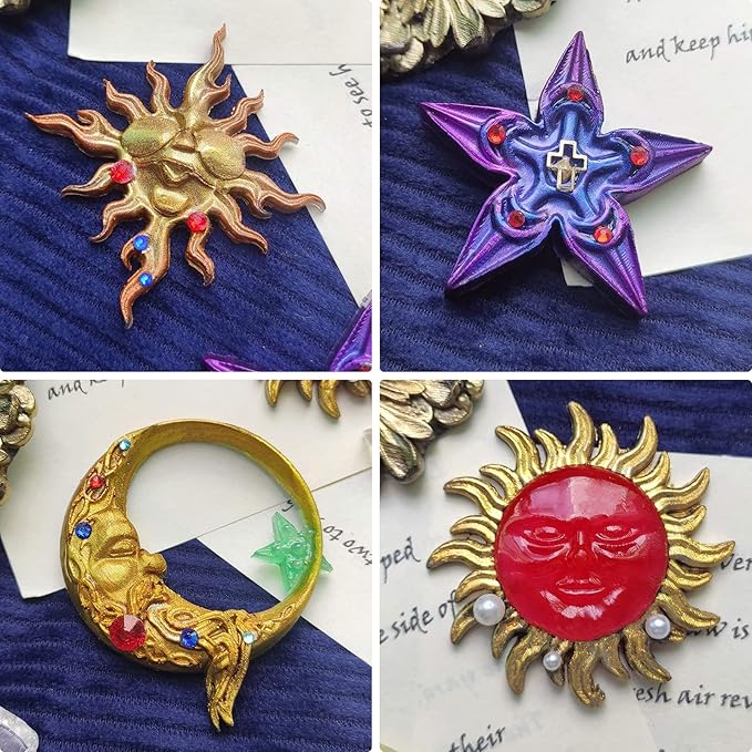 Greek Sun God Fondant Molds 4pcs, Moon Star Cake Decorating Silicone Molds, Chocolate Candy Clay Molds for Cupcake Toppers, Resin Crafts, Modeling Clay, Candles, Marzipan, Cookies, Dough, Flower Paste