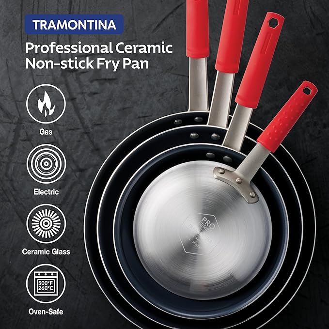Tramontina Professional 12-Inch Ceramic Non Stick Large Frying Pan, Heavy-Gauge Aluminum Skillet with Nonstick Coating, Dishwasher and Oven Safe, Black