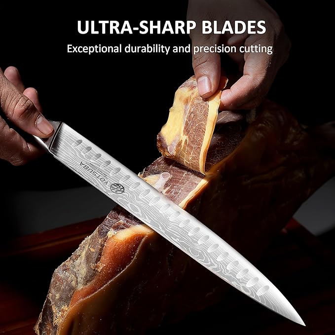 YOTSUBA Carving Knife for Meat, 10" Slicing Knife, High Carbon Steel Brisket Knives with Ergonomic Handle, Butcher Breaking Knives for Meat Cutting and Cooking with Gift Box