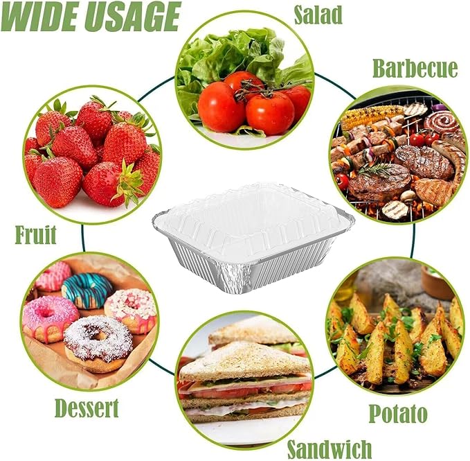 WANBAO 20 PACK 9.8"x7.2" Disposable Tin Foil Pans with Plastic Lids 4 LB Aluminum Pans To Go Containers for Cooking, Baking, Catering Party Meal Prep, Take Out, Freeze, Food Storage