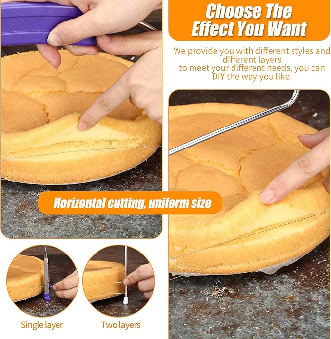 Boao 3 Pieces Kitchen Baking Tools, Adjustable Cake Levelers, Double Wire Cake Slicer Levelers and Stainless Steel Knife with Plastic Handle for Wedding Birthday Leveling and Molding