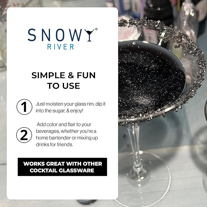Snowy River Black, Cocktail & Margarita Sugar Rimmer - Vibrant Color Glass Rimming Sugar with Medium Crystal Texture - 8oz