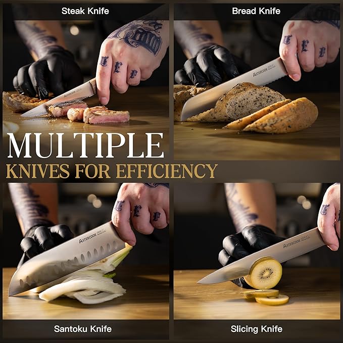 Knife Set, Astercook 17-Pieces Forged Kitchen Knife Set with Block – Full-Tang Stainless Steel Knives, Forged Triple Rivet, Luxury Walnut Handles, Gift-Ready Collection