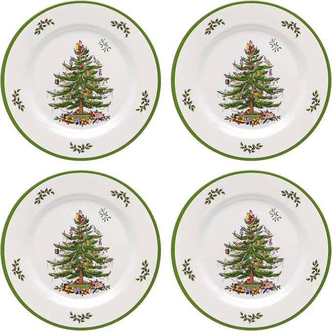 Spode Christmas Tree 12-Piece Melamine Dinnerware Set - Seasonal Dinnerware for Holiday Gatherings, Service for 4, Dishwasher Safe with Festive Christmas Tree Motif, Shatterproof & Durable Dishes