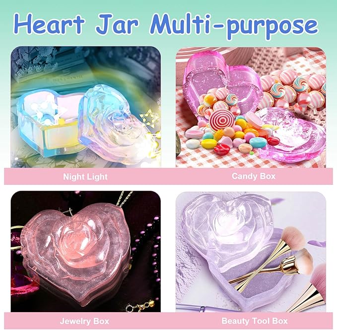 Heart Rose Jar Resin Mold with Lid ，Epoxy Resin Storage Box Casting Molds ，DIY Jewelry Container Silicone Mould (Heart)