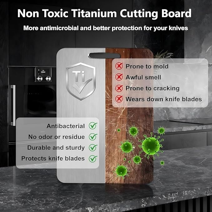 Titanium Cutting Board, Double Sided 2025 New Titanium Cutting Boards for Kitchen, Non Toxic Non Slip, Chopping Board, Dishwasher Safe, Easy to Clean (12"L x 9"W)