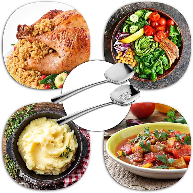 SOLEADER Extra Large Serving Spoons Set,12 Inch Stainless Steel Serving Spoon,Cooking Spoon,Pasta Spoon,Buffet Serving Utensils,Spoons Silverware,Foodgrade 18/8 Stainless Steel,Pack of 6