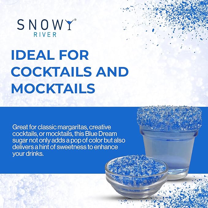 Snowy River Blue Dream, Cocktail & Margarita Sugar Rimmer - Vibrant Naturally Colored Sugar for Cocktail Rimming, Baking & Decorating, Medium Crystal - 8oz