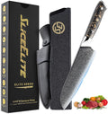 SliceElite Elite Series 7 Inch Santoku Knife VG10 Damascus Steel Forged Carbon Fiber Handle Dual Protection Cutting Kitchen Tool Sharp Vegetable Meat Chopping BBQ Chef Slicing Cleaver Camping Butcher