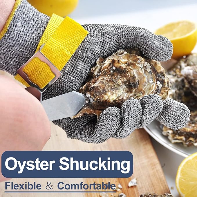 Dowellife Comfortable ANSI A9 Cut Resistant Glove Food Grade, Mesh Metal Kithcen Glove for Chef Oyster Shucking Mandoline Knife Butcher Meat Cutting