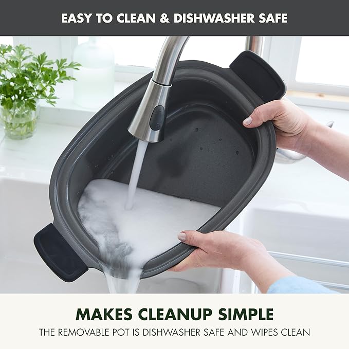 GreenPan Elite 8-in-1 Programmable 6QT Electric Slow Cooker, Dishwasher Safe Lid & Removable Crock, PFAS-Free Healthy Ceramic Nonstick Multi-Cooker, Sear,Sauté/Brown,Steam Basket,Roast, Graphite
