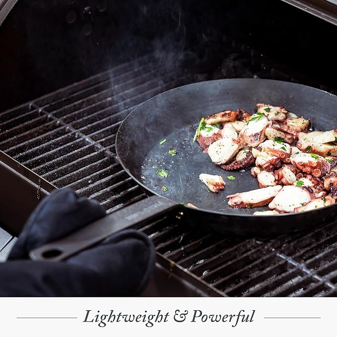 Merten & Storck Pre-Seasoned Carbon Steel 10” Frying Pan Skillet, Use on Induction, Stove and Grill, Durable, Even-Heating, for Searing, Grilling, Oven Use, and Campfire, Indoor/Outdoor