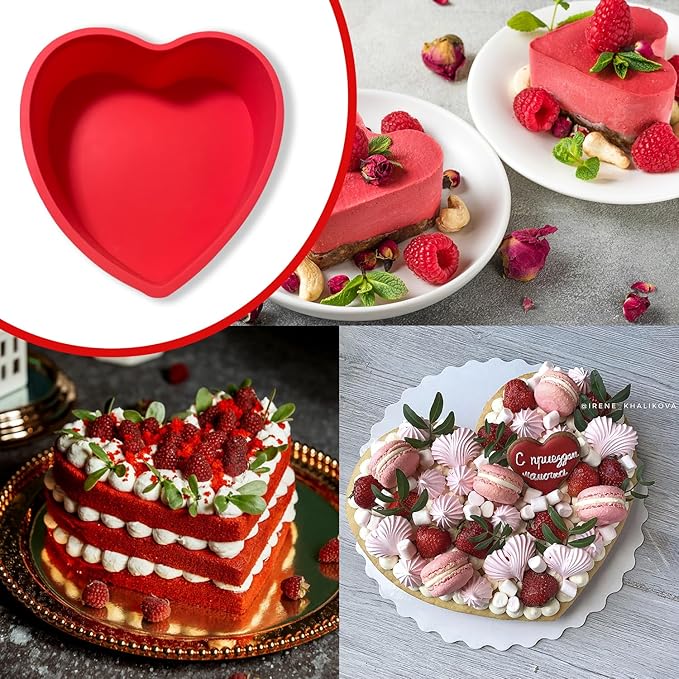 Heart Shaped Cake Pans, 3pcs 6 Inch Silicone Cake Pan for Baking, Heart Molds Silicone Non-Stick Quick Release Suitable, Easy Clean