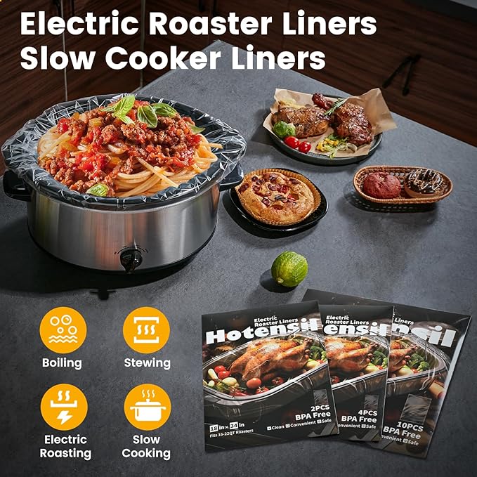 Electric Roaster Liners & Slow Cooker Liners, 2 Count 34 x 18 Inch Universal Fit for 16-22 Quart Roasters, Mess-Free Cooking, Disposable Oven Liners for Easy Cleanup, Cooking Bag