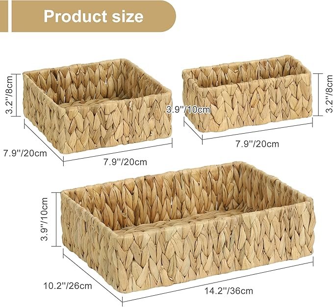 Water Hyacinth Storage Basket Wicker Baskets for Organizing Bathroom Storage Baskets for Decor bathroom towel storage Tray Bread Basket for Kitchen -Natural