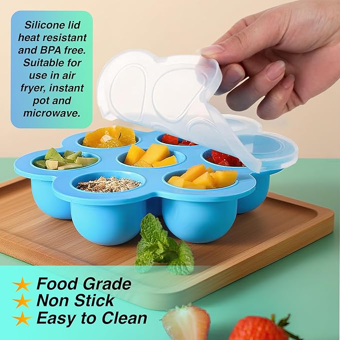 GOKCEN's Silicone Egg Bite Molds [4 Pack] Instant Pot Accessories - Fit Instant Pot 5,6,8 qt Pressure Cooker - Food Freezer Tray with Lid - Reusable Storage Container (4Pcs/Blue-Orange-Pink-Green)