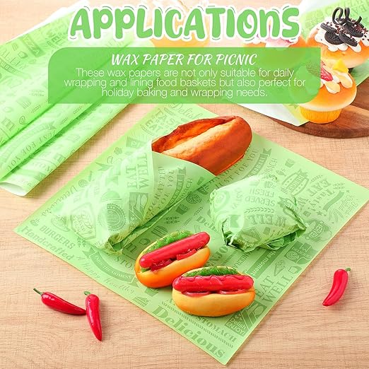 Outus 600 Pcs 12 x 12 Inch Deli Wax Paper Sheets Grease Resistant Tray Basket Liners Newsprint Paper Water and Grease Proof Sandwich Wrapping Square Hot Dog Wrappers for Food Baking (Light Green)