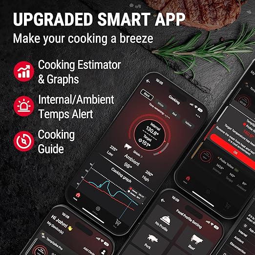 ThermoPro WiFi Bluetooth Wireless Meat Thermometer Digital, Unlimited Range,Detachable Thiner Meat Probe & Standalone Base,1050°F Heat Resistance,Food Thermometer for Cooking Grill Smoker Oven Fryer