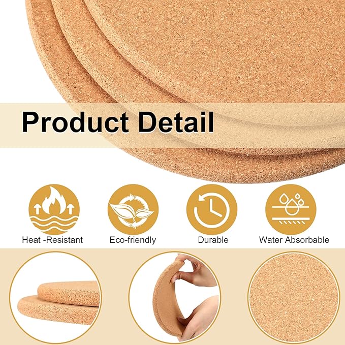 16 Pack Thick Cork Trivets - 8 Inch Heat Resistant Multifunctional Cork Board Hot Pads for Table & Countertop