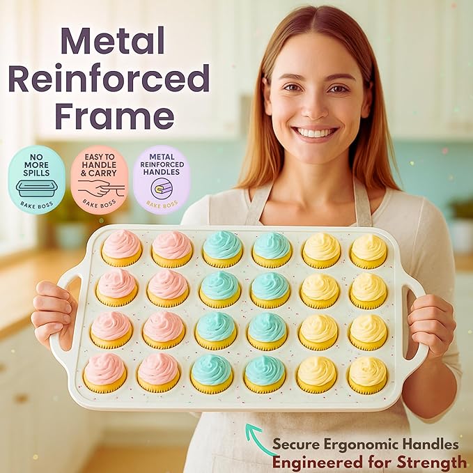 Silicone Mini Muffin Pan 24 cups - Small Muffin Mold - 1 PACK - CREAM